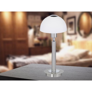 WOFI LED Nachttischlampe, LED wechselbar, Warmweiß, Designer Pilz-Lampen für Fensterbank Silber mit Glasschirm, Höhe 29cm silberfarben