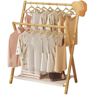 Caimcie Kleiner klappbarer Kleiderständer, freistehender Kleiderständer, Garderobe aus Bambus und Holz, für Wohnzimmer, Waschküche, Schlafzimmer A,70 * 40 * 93CM