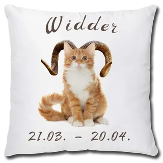 TRIOSK Kissen mit Katze Katzenmotiv Sternzeichen Widder Spruch lustig Katzen Geschenk für Katzenliebhaber Frauen Freundin Dekokissen 40x40