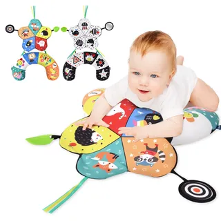 Aolso Baby Bauchkissen, Niedlich Bauchlage Kissen Baby, Hochkontrast in Schwarz-Weiß mit abnehmbarem Teil und Spiegel, Sensorik Spielzeug für Neugeborene zum Spielen in der Bauchlage