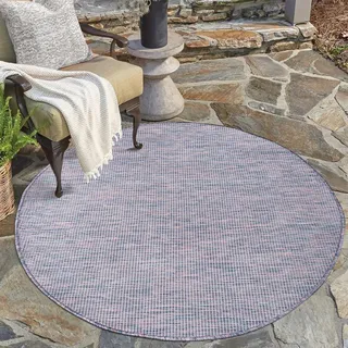 Carpet City Outdoor Teppich Terrasse Wetterfest - 120x120 cm Rund - Balkonteppich Blau-Pink Meliert - In-& Outdoor Teppiche für Veranda, Garten, Küche, Bad oder Wohnzimmer