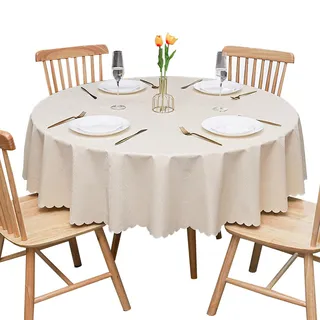 GOEXCPL Fleckabweisende runde Tischdecke,Wasserdicht Tischdecke,Leicht zu reinigen, Beige-SZ Durchmesser 180 cm