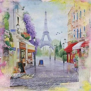 Ti-Flair 20 Servietten Papier 33x33cm 3-lagig hochwertige Einweg Papierservietten Hochzeitsservietten Motivservietten Stadtviertel Paris Le Marais Eiffelturm