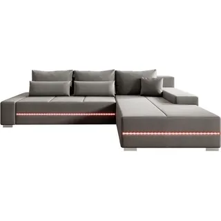 Juskys Sofa Davos mit LED in L-Form rechts Hellgrau 