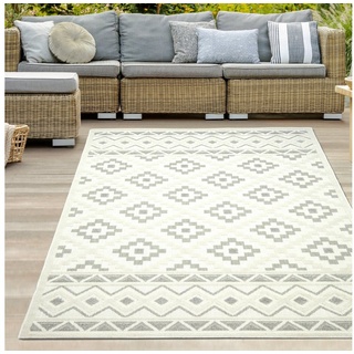 Outdoorteppich Sisal In- & Outdoor Teppich orientalisches 3d Muster Quadrate & Dreiecke creme, Teppich-Traum, rechteckig, Höhe: 10 mm weiß 160 cm x 230 cm x 10 mm