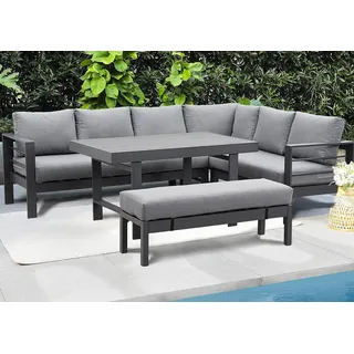 GLP Gartenlounge-Set Ecklounge Gartenmöbel 6-8 Personen, Outdoor-Aluminium-Eckgarnitur, 5-TLG., 3 Ecksofas, 1 Gartenbank, 1 Esstisch, 951908