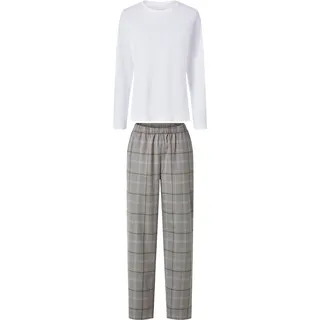 ESMARA® Damen Pyjama lang/lang (Weiß/Grau, M(40/42))