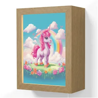 OnlyWow Wandleuchte Lightbox Einhorn - Mädchen - Blumen - Regenbogen - Einhorn, Dimmbar, Farbwechsel, LED, Warmweiß, Kaltweiß, Neutralweiß Einstellbar, Wandlampe Innen, Dimmbar, mit Kabel, LED, Beleuchtung, Kinderzimmer 15 cm x 8 cm x 20 cm