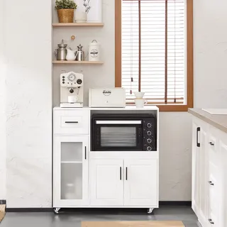 SoBuy Sideboard auf Rollen Küchenwagen Mikrowellenschrank Rollwagen FSB78-W