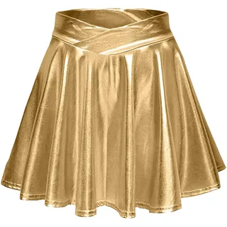 Metallischer Faltenrock Damen Mini Skater Rock PU Lederrock Sexy Hohe Taille A-Linie Silber Rock Karneval Metallic Y2K Tennisrock Tanzrock Rave Party Club Kostüme