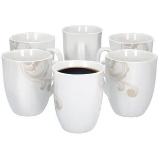 van Well Becher 6er Set Kaffeebecher Festivo weiß 300-350ml Jumbo-Tasse Weihnachten, Porzellan weiß