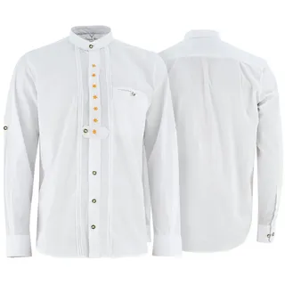 German Wear Trachtenhemd GW1253 Trachtenhemd Edelweiß bestickt Stehkragen Biesen Krempelärmel L