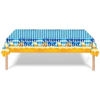 Coonoor Tischdecke Oktoberfest Tischdecke,Oktoberfest Deko,Bayern Party Dekoration (Bayerische Tischdeko,Blau Weiß Bayrische Bier Tischtuch), Biertisch Plastik Einweg Tischdecken für Festival Tisch(137×274cm) B