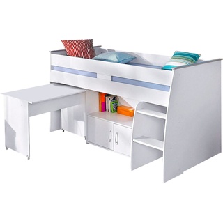 Hochbett »Reverse«, mit ausziehbaren Schreibtisch, Kommode mit 2 Türen und Ablagefläche, weiß, , 212050-0