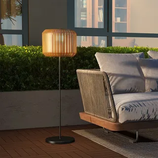 LED Außen-Stehlampe Solarleuchte mit warmweißem Licht und Lichtsensor Rattan Wetterfest Solar Stehlampe 34 x 130cm