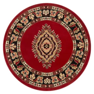 Tapiso Teppich ATLAS Rund orientalisch Medaillon rot Wohnzimmer 140 x 140 cm - Rot