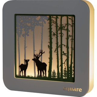 weigla SQUARE Standbild LED - Wald - Dekoleuchte - 29.0 x 29.0 x 5.5 cm - Stimmungslicht mit Batterie und Timer - Erzgebirge garantiert