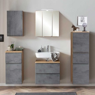 Modernes Badezimmermöbel Set in Beton Grau Wildeichefarben (fünfteilig)