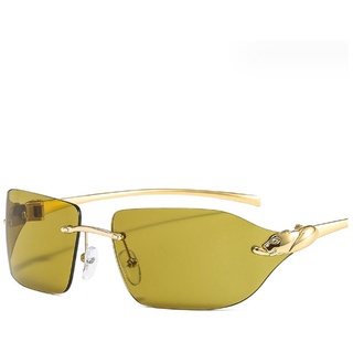 Juoungle Sonnenbrille Retro Mode Rahmenlose Sonnenbrille für Damen Herren gelb|grün