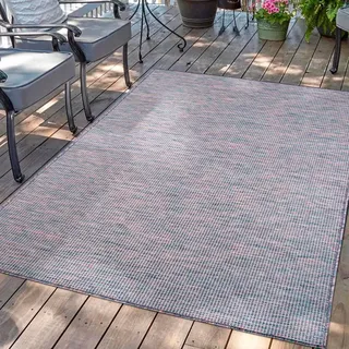 Outdoorteppich CARPET CITY "PALM 2778", blau (blau, pink), B:280cm H:5mm L:380cm, Polypropylen, Teppiche, Läufer, Wetterfest & UV-beständig, für Balkon, Terrasse, Küche, flach