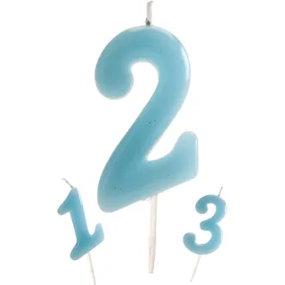 dekora - Geburtstagskerze Zahl 2 Hellblau 5,5 cm für Kuchen, Blau