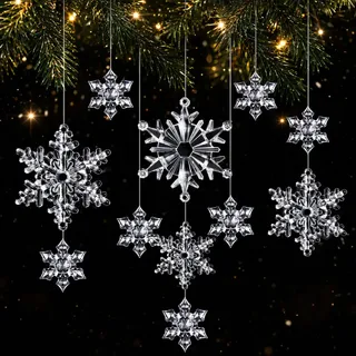 36 Stück Schneeflocken Deko 40m Seidendraht, Transparentes Acryl | Geeignet für Eiskristalle Deko Christbaumschmuck und Fensterdeko
