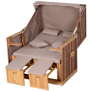 Strandkorb mit Sitzhocker und Klapptisch Getrankehaltern PE Rattan Beige 118 x 79 x 150 cm