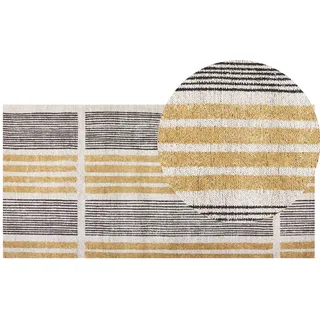 Beliani Teppich gelb / schwarz 80 x 150 cm Streifenmuster Kurzflor KATRA Beige