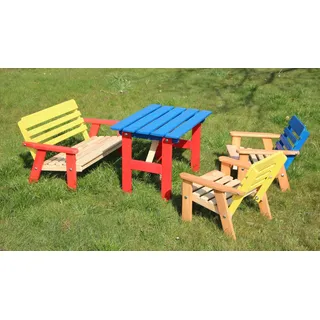 GartenDepot24 Kinder Sitzgarnitur 4-TLG. aus Holz, 2 Stühle, 1 Bank, 1 Tisch, farblich vorbehandelt