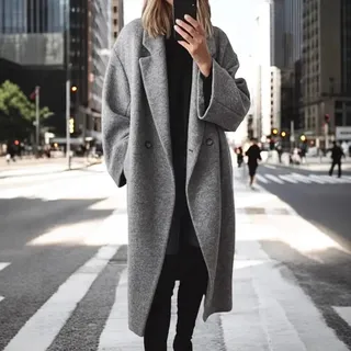 Warmer Wollmantel für Damen, langes Trench-Design für Herbst Winter Mode (L Grau)