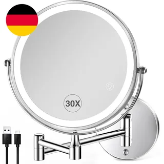 LED Kosmetikspiegel Mit 30-Facher Vergrößerung, Wandmontage, Usb-Aufladung, Chro