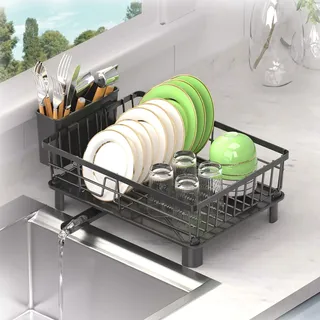 Abtropfgestell Geschirr,Edelstahl Geschirr Abtropfständer für Küchentheke | Geschirrabtropfgestell mit Abtropffläche und 360° Drehbarem Auslauf,Platzsparender Dish Rack für Spülbecken