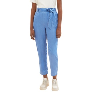Tom Tailor Denim Damen Hose RELAXED TAPERED Relaxed Fit Bright Blau Chambray 12328 Hoher Bund Tunnelzug XL