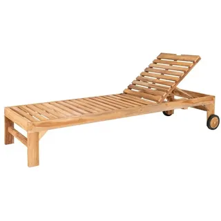 LebensWohnArt Gartenliege Teak Sonnenliege LUKA 200cm mit Rollen – verstellbar Gartenliege