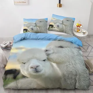 GEDAEUBA Bettwäsche 200x200 Lama - Alpaka Bettbezug 200x200cm 3 teilig, Wendebettwäsche und Kissenbezug 80x80, Weiche & Angenehme & Atmungsaktive Mikrofaser Bettwäsche-Sets mit Reißverschluss