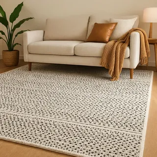 Myflair Wollteppich "Wooly Nature", natur,schwarz, B:60cm H:10mm L:90cm, Baumwolle, Wolle, MYFLAIR MÖBEL & ACCESSOIRES, Teppiche, Handwebteppich, reine Wolle, Scandi Design, handgewebt, Wohnzimmer