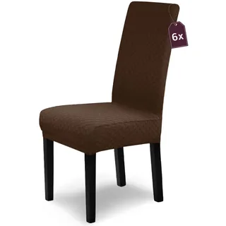 Scheffler Home Stuhlhussen Emil Braun 6er Set Elastische Stuhlbezüge mit edlem Schachbrett-Design in 3D-Struktur Waschbare Stuhlabdeckungen für Schwingstühle & Esszimmerstühle – Öko-Tex zertifiziert