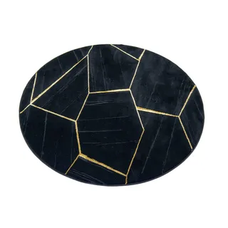 CARPETIA Teppich Wohnzimmer geometrisches Muster schwarz Gold Größe 160 cm Rund