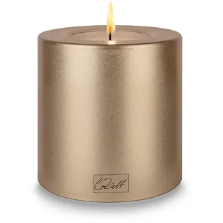 Qult FARLUCE Trend Colour • ∅ 8 cm • Teelichthalter in Kerzenform • Kerze • Kunststoffkerze in Kerzenoptik • Teelichtkerze mit Teelichteinsatz • inkl. 1 Teelicht (Ø 8 x h 9 cm, Cremegold)