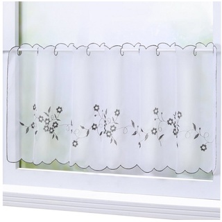 Scheibengardine, Joyswahl, transparent, Cafe Vorhang Kurzstore, mit Blüten-Stickerei, Voile grau