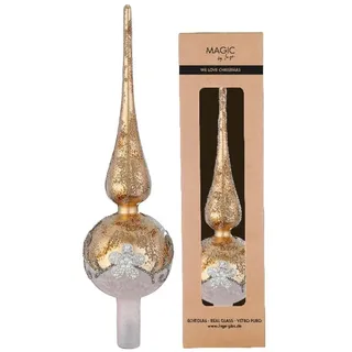 Holly & Jolly Christbaumspitze, Christbaumspitze Glas mit Ornament 31cm gold - Lovely Magnolia rosa