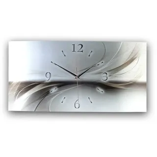 Kreative Feder Funkwanduhr 3D Design-Wanduhr "Abstrakt Silber" aus gebürstetem Aluminium (ohne Ticken; flüsterleises Funkuhrwerk; außergewöhnlich, modern) silberfarben 80 cm x 40 cm