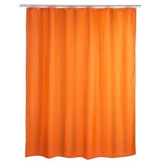 WENKO Anti-Schimmel Duschvorhang Orange, Textil-Vorhang mit Antischimmel Effekt fürs Badezimmer, waschbar, wasserabweisend, mit Ringen zur Befestigung an der Duschstange, 180 x 200 cm