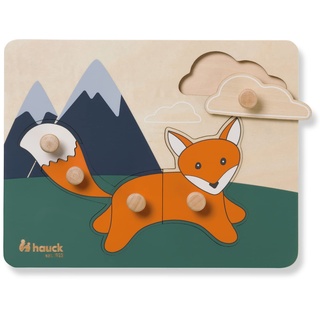 hauck Puzzle N Sort Steckpuzzle ab 1 Jahr aus FSC® zertifizertem Holz, Holzpuzzle mit Tierformen, griffige Holzknöpfe, Feinmotorik & (Fox)