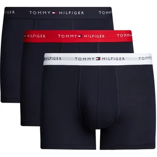 Tommy Hilfiger Herren 3er Pack Boxershorts Trunks mit Logobund, Mehrfarbig (Primary Red/White/Desert Sky), XL