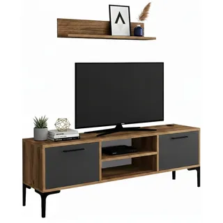 Dmora Fernsehschrank Dpiston, Ständer für Wohnzimmerfernseher, Niedriges Wohnzimmer-Sideboard, TV-Ständerbasis, 140x30h48 cm, Walnuss und Anthrazit