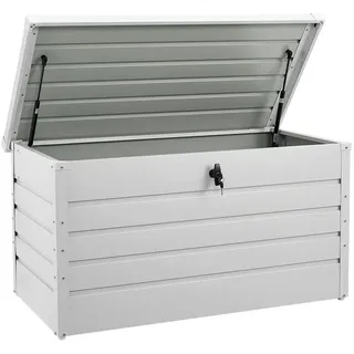 Juskys Metall Aufbewahrungsbox Limani 380 Liter - Outdoor Box - wasserdicht, abschließbar - Gartenbox, Auflagenbox, Kissenbox für Garten Weiß