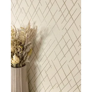 Newroom Vliestapete Saira Beige Tapete Mustertapete Linien,Striche,Leicht glänzend, Beige Tapete Modern Linien - Retro Grafik-Tapete Hellbeige Gold Grafisch Geometrisch Striche Leicht glänzend für Wohnzimmer Schlafzimmer Küche, Retro beige|goldfarben