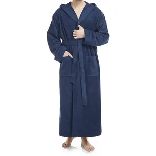 Arus Herrenbademantel mit Kapuze, 100% Baumwolle, extra lang, für Spa & Zuhause, 100% Baumwolle, Kapuze, Gürtel, mit Kapuze, extra lang und weit, 100% Baumwolle blau S