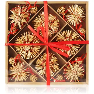 com-four® 56-teiliges Strohsterne Set - Christbaum-Schmuck - Stroh-Anhänger für den Weihnachtsbaum - natürlicher Christbaum-Behang - Weihnachtsdekoration - Ø 3-8 cm